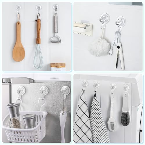 VIS'V Shower Suction Cup Hooks, Removable and Reusable, Clear, Small, 4 Pcs | Clear Invisible Design, Locking Suction Technology, Dual Vacuum Suction, Heavy Duty, Fits for Smooth Flat Surfaces