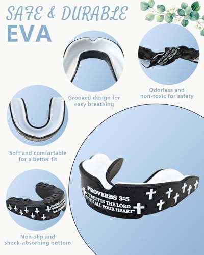 Piemow 4 Pcs Mouth Guard, Religious Faith Cross Sports Mouthguard with Case | Mouth Guards Braces for Football Boxing Basketball Lacrosse Hockey and All Contact Sports - color: 3:5+cross