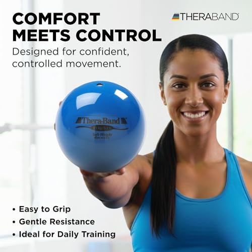 THERABAND Soft Weight 5.5 Lb, 4.5" Ball-Shaped Isotonic Exercise Balls for Physical Therapy, Weighted Ball Set for Pilates, Shoulder Strength & Rehab, Color-Coded, Portable & Easy to Grip - color: Blue