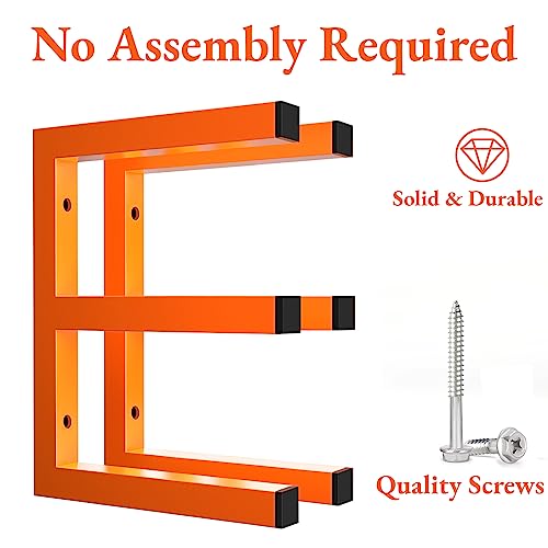 MOOMSINE Lumber Storage Rack Wall Mount, Heavy Duty Metal Wood Organizer with 3-Level Each Shelf Holds Up 200 Lbs, Indoor & Outdoor Use - color: Orange - 2 Pack