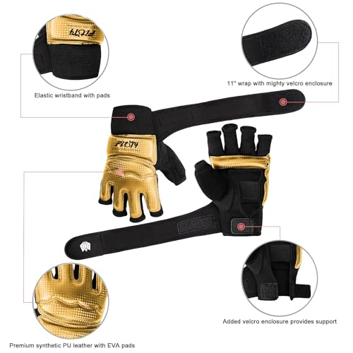 FitsT4 Sports Half Mitts MMA UFC Training Boxing Punch Bag Martial Arts Gloves - color: Gold, size: XX-Large
