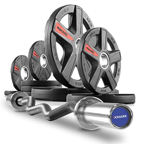 XMark Olympic Weight Set with EZ Curl Bar, Texas Star Weight Plates, 2" Barbell Set, Bicep Curl and Triceps Extension - style: 2) BAR and 95 lb Set