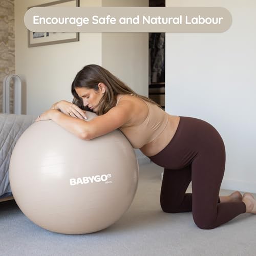 BABYGO Birthing Ball - Pregnancy Yoga Labor & Exercise Ball & Book Set Trimester Targeting, Maternity Physio, Birth & Recovery Plan Included Anti Burst Eco Friendly - color: Oatmeal, size: 65cm - Manual