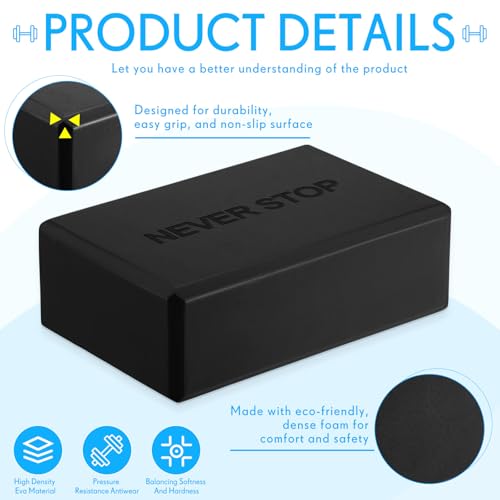 RoundFunny 4 Pack Yoga Blocks Non Slip Pilates Brick Foam Blocks Pilates Dance Gymnastics Workout Fitness Props Tool for Stretching Meditation and Exercise - color: Black