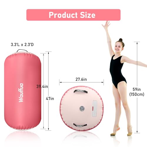 Gymnastic Air Barrel, Inflatable Tumble Track, Tumbling Mat, Roller Octagon Trainer for Back Handspring and Back-bend for Home, Gym, No Pump - color: Pink, size: 3.3'L x 2.3'D，nopump