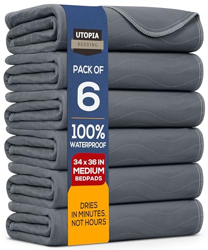 Utopia Bedding Washable Underpads 34" x 36" (Pack of 6), Waterproof Reusable Heavy Absorbency Incontinence Bed Pads for Adults, Kids, Elderly and Pets, Bedwetting Pads for Sofa and Couch (Grey) - color: Gray, size: 34x36 Inch (Pack of 6)