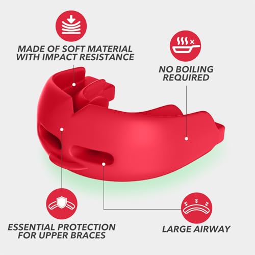 2Pcs Sport Mouth Guard Youth Adult, Mouthguard for Braces, Wrestling Mouthguards for Braces, No Boil Mouth Guard, Helmet Strap, Soft, Football Hockey Boxing,Taekwondo, Jujitsu Rugby - color: Red