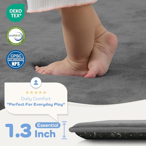1.3" Thick Baby Floor Play Mat 79x118, Basic Padded Foam Mat for Tummy Time Crawling, Non Slip Cushioned for Babies Toddlers Infants Kids (Dark Grey) - color: Dark Grey, size: 79"x118"x1.3"