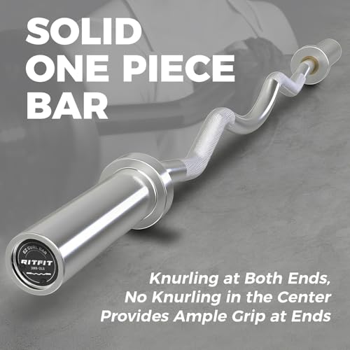 RitFit 2 Inch EZ Curl Bar with Weights, 350LBS Capacity Olympic Barbell for Bicep & Triceps, Home Gym Strength Training - style: Silver(with 35LB Weights and Collar)