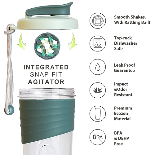 Protein Shaker Bottle 24oz – Teal Transparent Tritan with Measurement Scale, Silicone Grip & Teal Shaker Ball – Perfect for Protein Shakes, Smoothies, and Supplements - color: Teal