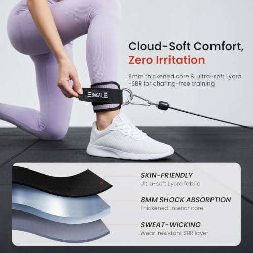 BAGAIL Ankle Straps for Cable Machines (2 Pack), Double D-Ring Ankle Cuffs with Extra Thick Padding, Adjustable Fit for Women & Men Glute Kickbacks, Hip Abductors & Leg Curls, Includes Mesh Bag - color: Lilac