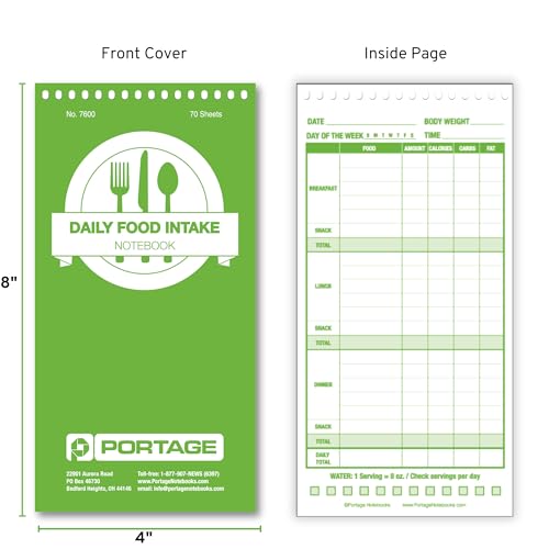 Portage Food Diet Journal - Notebook for Daily Food Intake with Template to Track Calories, a Diet Diary, Meal Tracker – 4 x 8 Inches, 70 Sheets, 140 Pages, (Pack of 3) - color: Diet Log
