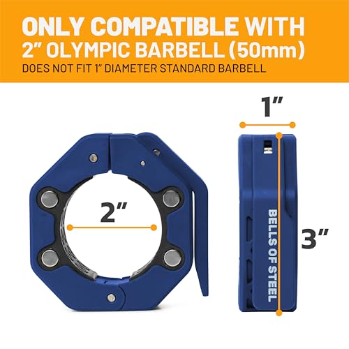 Magnetic Barbell Collars [Bells of Steel] Version 2.0 Premium Weight Bar Clamps, Quick Release Barbell Clips, Olympic Barbell Clamps, High-Strength Nylon Gym Clips, Pair, Blue - color: Blue V.2