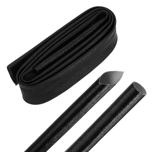 MECCANIXITY 3ft Braided Cable Sleeve, 1" ID 200C Heat Resistant 1500V Fiberglass Wire Insulation Cord Protector Organizer Wires Management for Motor Engine Fuel Line, Black - color: Black, size: 3ft-25mm
