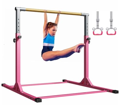 Gymnastic Kip Bar for Kids Training Horizontal Bars for Home Ages 3-15 Adjustable Height Non-Slip Gym Equipment Indoor with Rings