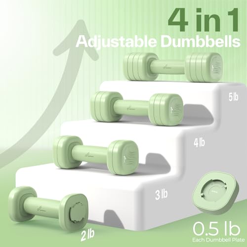 Adjustable Dumbbell Set of 2: Sportneer 4 in 1 Free Weights Dumbbells Set for Women, Hand Weights for Women at Home, Available in 5 lb × 2 and 10 lb × 2 Sets with Soft Rubber Handle for Home Gym Exercise Training - color: Dusty Mutcha, size: 5lb × 2