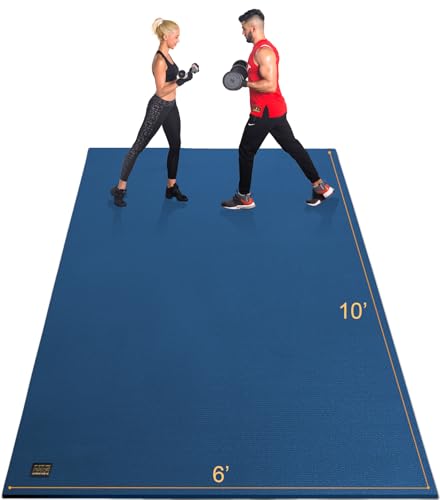 GXMMAT Extra Large Exercise Mat 16'x6'/12'x6'/10'x6'/8'x6'(7mm), Extra Wide Workout Mats for Home Gym Flooring, Non-Slip Thick Durable Cardio Mat for MMA,Plyo,Jump Rope,Weights,Fitness,Shoe-Friendly - color: Navy Blue, size: 6*10 FT