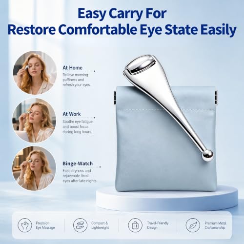 Metal Eye Roller for Dry Eye Relief & Puffy Eyes- Eyelid Roller for Chalazion,Stye,MGD Relief,Improves Meibum Flow and Unclogs Oil Glands,Gentle Meibomian Gland Expression for Blocked Eyelid Glands