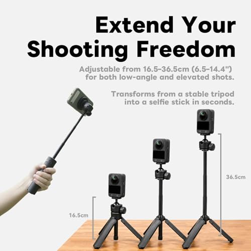 POP-4 Self-Opening Tabletop Tripod & Selfie Stick for Smartphones, Cameras & Pocket Gimbals, Magnetic Phone Mount Ready, Tap-to-Open Mini Tripod with 360° Ball Head, Dual 1/4" Threads, Portable