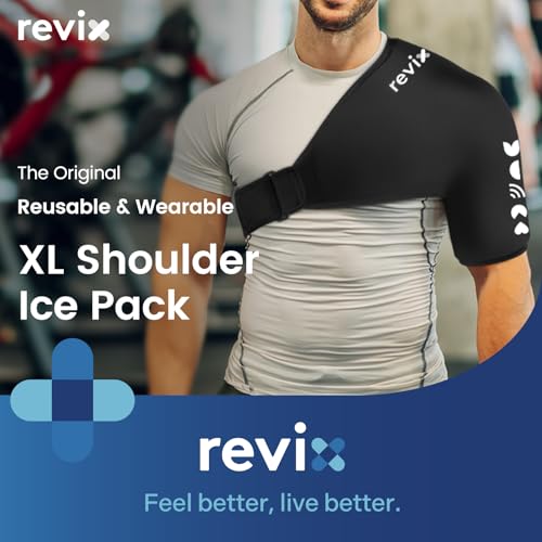 REVIX Large Shoulder Ice Pack for Rotator Cuff Cold Therapy, Premium Solid Gel Shoulder Ice Pack XL with Soft Lycra, Reusable Large Cold Pack for Men and Women Post-Workout Recovery & Discomfort - size: XL, style: Basic