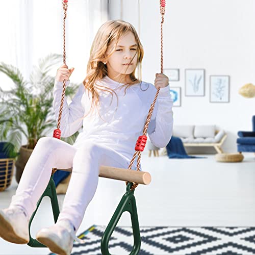 PELLOR Playground Children's Wooden Trapeze Swing Bar with Plastic Gym Rings Swing Set for Indoor & Outdoor Fun - color: Green