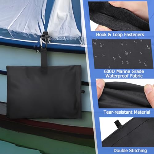 TOBWOLF 8Pack Boat Cover Sand Bags, 600D Windproof Marine-Grade Oxford | Tear-Resistent Sandbag Mooring Kit, Carabiners & Tarp Clips to Keep Boat Cover On, for Boat Covers, RV Covers & Tarp Weights - color: 8PCS - Black Boat Sandbags