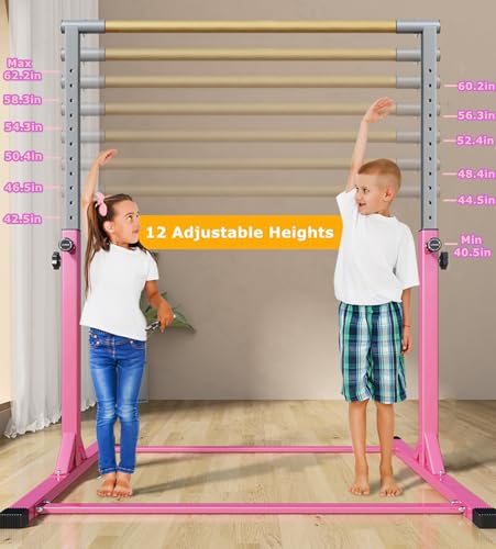 Gymnastic Kip Bar for Kids Training Horizontal Bars for Home Ages 3-15 Adjustable Height Non-Slip Gym Equipment Indoor with Rings