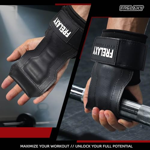 Frelaxy Lifting Wrist Straps, Rubber Weight Lifting Grips for Deadlifts | Non-slip rubber palm, Full palm protection, Neoprene wrist padding, Enhanced grip support, Pull ups rows lat pulldowns - color: White/Black