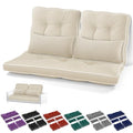 Chunful Set of 5 Outdoor Bench Cushions Set 44 x 19 Inch Tufted Waterproof Patio Furniture Seat Pad with Throw Pillows Loveseat Cushion for Square Settee Indoor Sofa Wicker Couch (Beige White) - color: Beige White