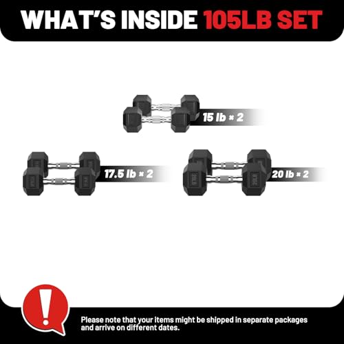 Hex Dumbbell Set 60-650lb, Weights Set Rubber Encased, Home Gym | PAPABABE Complete & Durable Cast Iron Core Odorless PVC Antiroll Hex Shape Ergonomic Chrome Handle Versatile Home Gym - size: 105 lb Set (Pair of 15, 17.5, 20), style: Chrome Grip