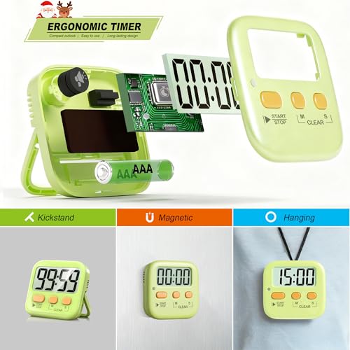 Antonki 2 Pack Digital Timer for Kids, Magnetic Countdown Kitchen Timers for Cooking, Egg, Classroom, Teacher, Exercise, Study, Oven - Battery Included - color: 2 * Green+ Sky Blue ( 95%+select for Kids )