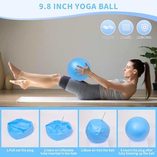 DICYWUDI Pilates Essentials Kit for Home Women, Pilates Equipment for Workouts, 6 Fabric Resistance Bands, 12 Inch Magic Circle Yoga Ring, Mini Exercise Ball, Great Exercise Equipment - color: 15pcs Blue set