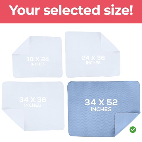 Utopia Bedding Washable Underpads 34" x 52" (Pack of 6), Waterproof Reusable Heavy Absorbency Incontinence Bed Pads for Adults, Kids, Elderly and Pets, Bedwetting Pads for Sofa and Couch (Blue) - color: Blue, size: 34x52 Inch (Pack of 6)