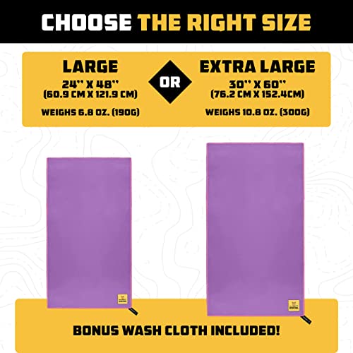 Wise Owl Outfitters Microfiber Camping Towel - Quick Dry Towel for Travel, Backpacking, Hiking, Beach, Gym & Yoga - Compact, Fast Drying & Lightweight - color: Purple, size: X-Large (30x60) + Washcloth (12x24)