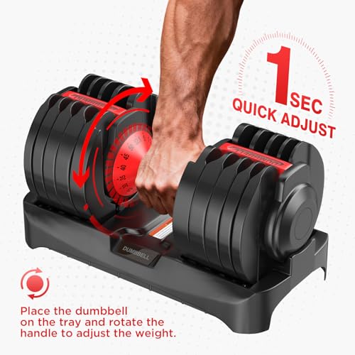 Adjustable Dumbbells Set All in One Free Weights Set for Home Gym | 25/26.5/52.5/55/85lbs Weights Dumbbells Set, 1 Sec Adjust Weights with Anti-Slip Handle for Home Fitness - color: 52.5LB Single