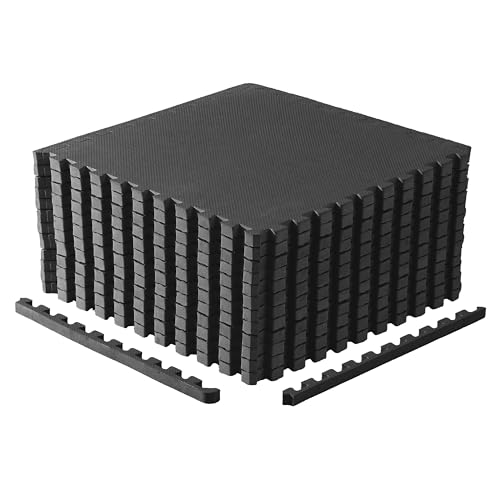 CAP Puzzle Exercise Mats | 1” Thick EVA Interlocking Foam Tiles for Home Gym Flooring | Multiple Options - color: T - Black, style: 12 Tiles (48 SQ FT)