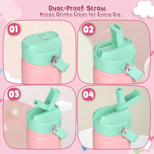 GoKEDA 18oz Kids Water Bottle, 2 Pack Insulated Bottles with Stickers, 18/8 Stainless Steel Vacuum Leak Proof Straw Cup for School, Gifts for Girls(Pink, Purple) - color: Pink+Purple