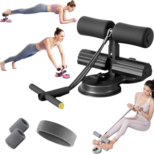 Ab Training Auxiliary Device, Portable Sit Up Exercise Equipment with 2 Strong Suction Cups and Adjustable Foot Holder, Sit Up Bar Foot Holder for Home & Gym, Sit-Ups & Core Exercises - color: Black