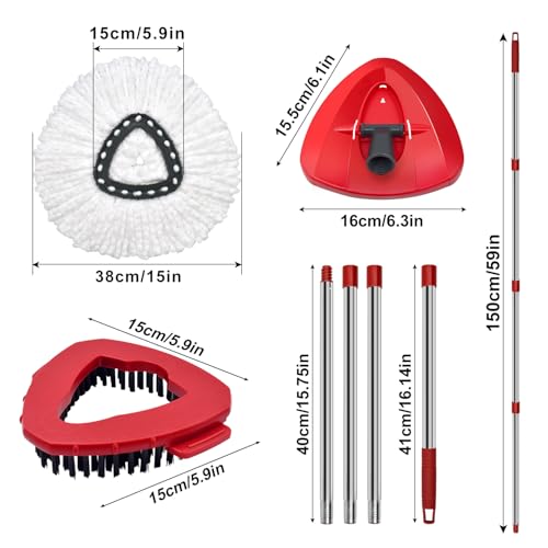 Spin Mop Handle Mop Heads Mop Base Mop Scruby Brush Replacement Sets Combo Compatible with Ocedar EasyWring 1 Tank Spin Mop System (1 Sets Stainless Steel Mop Handle +2 White Heads +1 Base +1 Brush) - color: 1 Sets Stainless Steel Mop Handle + 2 White Hea