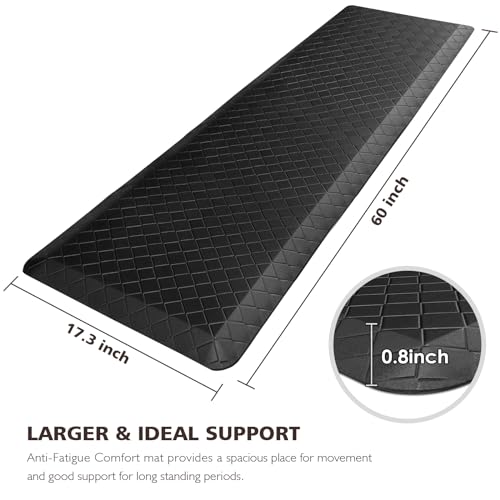 HappyTrends Kitchen Floor Mat - 4/5 Inch Thick Anti-Fatigue Kitchen Rug,Waterproof Non-Slip Kitchen Mats and Rugs Heavy Duty Ergonomic Comfort Rug for Kitchen,Office,Sink - color: Black, size: 60"L x 17.3"W x 0.8"Th