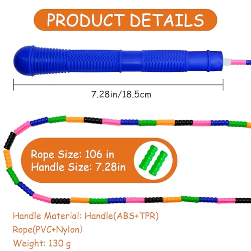 Beaded Jump Rope 1 Pack/2 Pack, ACEONE Segmented Skipping Rope for Kids Adults, Adjustable Tangle-Free Toddler Jumping Rope for Fitness Exercise Training - color: Rainbow Blue