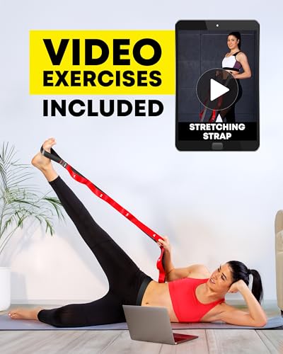 Stretching Strap with Loops - Non Elastic Stretch Band for Physical Therapy, Yoga Strap for Stretching Equipment, Stretch Bands for Exercise and Flexibility - Fascia, Hamstring & Leg Stretcher Belt - style: 12 Loops - Red