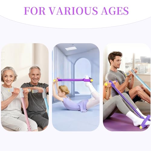 Pedal Resistance Bands with Handles, Durable 6-Tubes Multifunction Pedal Resistance Band, Natural Rubber Foot Pedal Resistance Bands, Fitness Resistance Bands for Abdomen, Waist, Arm, Leg - color: Purple