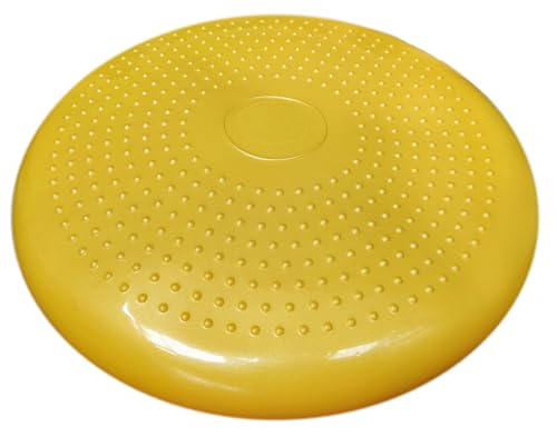 AppleRound Inflated Wobble Cushion with Hand Pump, Air Stability Board (Extra Thick), Core Balance Disc for Adults, Sensory Wiggle Seat for Kids, Flexible Seating for All Age, 13.5in / 34cm Diameter - color: Yellow
