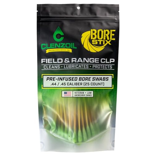 Clenzoil Field & Range Bore Stix | Pre-Saturated Gun Cleaning Cotton Swabs | Caliber Specific Gun Barrel Swabs for Pistols - size: .44 / .45 Caliber