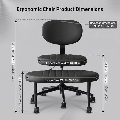 Cross Legged Office Chair with Wheels, 360 Swivel Height-Adjustable Meditation Chair with Lumbar Support, PU Leather, Black - color: Black, size: Oval Back
