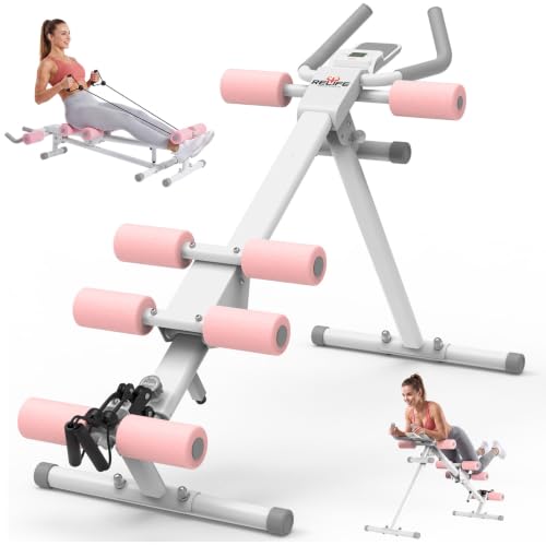 RELIFE REBUILD YOUR LIFE AB Workout Machine Adjustable Ab Trainer Machine Foldable Ab Cruncher Strength Training Equipment for Home Gym, Full Body Workout Equipment 440 LBS - color: Pink-1