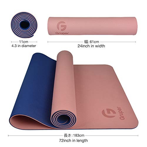 Gruper Yoga Mat Non Slip, Eco Friendly Fitness Exercise Mat with Carrying Strap,Pro Yoga Mats for Women,Workout Mats for Home, Pilates and Floor Exercises - color: 2.Pink / Navy Blue, size: 0.24*24*72 Inches