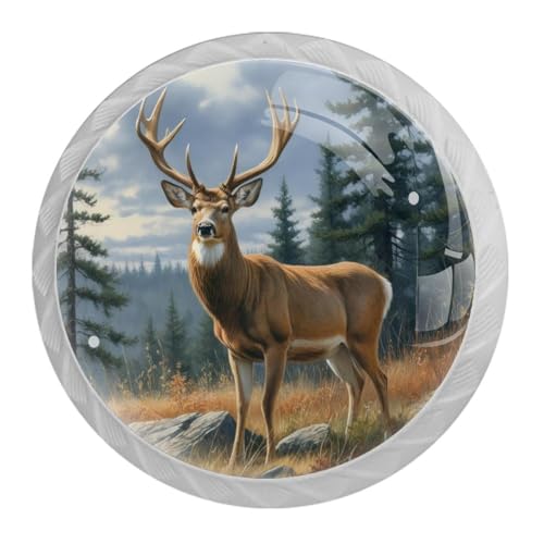 4 Pack White Cabinet Knobs, Forest Deer Drawer Handles for Cabinets, Dresser, Cupboard, Bathroom, Bedroom, Kitchen Hardware Closet Door Knob - color: Forest Deer