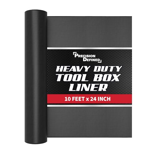 Precision Defined Tool Box Liner 10 ft x 24" Black Non Slip Mat Shelf Liner | Professional Grade Thick Drawer Liner for Cabinets and Toolboxes; Non-slip Mat Protects Shelves, Drawers, and Tool Trays Well - size: 10 ft x 24"